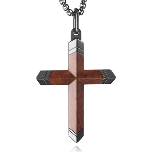 Wooden Cross Necklace for Men and Women 304L Stainless Steel Durable Snag-Free 24