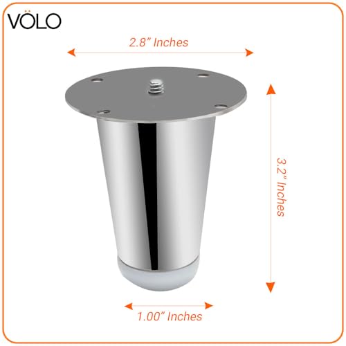 Image of VOLO Furniture Legs 3 inch, Heavy Duty Sofa Legs, Modern Style Furniture Legs, DIY Replacement SS Metal Legs for Table Cabinet Cupboard Sofa Couch Chair, (Set of 4 pcs)(A-67) (3 inch- 75 mm, Silver)