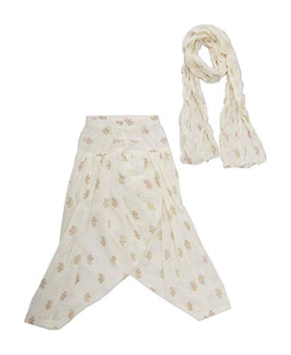 Girl's Gold Print Patiala and Dupatta Set (OFF - WHITE, 9-10 Years)