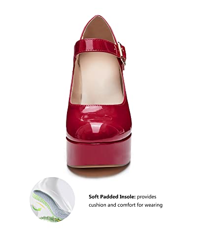 Image of Coutgo Womens' T-Strap Round Toe Chunky Platform Heels Patent Mary Jane Dress Shoes