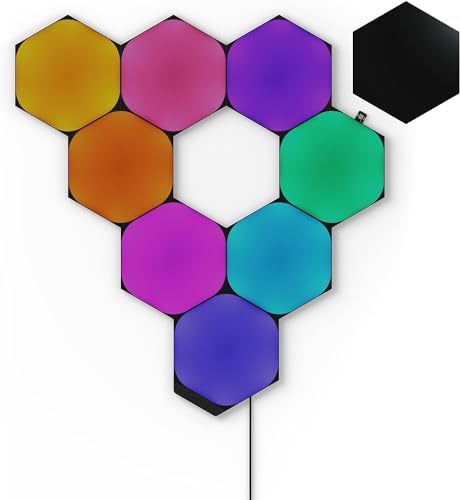 Nanoleaf Shapes Hexagon Starter Kit, 9 Smarten LED Panels RGBW - Modulare WLAN 16 Mio. Farben Wandleuchte Innen, Musik & Bildschirm Sync, Funktioniert mit Alexa Google Apple, für Deko & Gaming