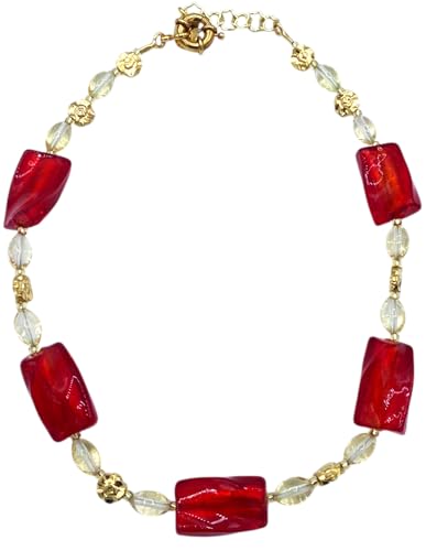 Collier en verre antique murrina Venise rouge, le cadeau idéal en acier L