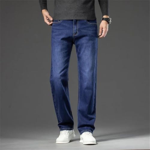 Men's Dark Blue Straight-Leg Jeans Style Business Cotton Stretch Denim Pants3