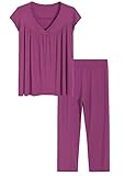 Latuza Damen-Pyjama-Set aus Bambus-Viskose mit Flügelärmeln und Hose, Lounge-Pyjama-Set, Boysenbeere, XL