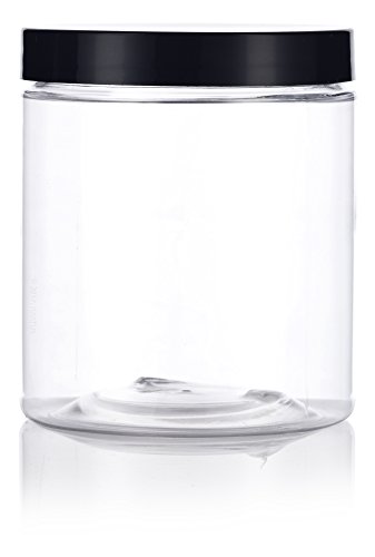 JUVITUS 32 oz Clear PET Plastic (BPA Free) Large Refillable Empty Jar (3 pack, Black Smooth LId)
