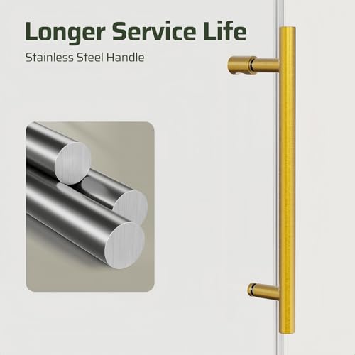 Image of 46-48 inch W x 76 inch H Frameless Sliding Shower Door, Bathroom Soft-Close Shower Glass Doors with 5 /16 inch (8mm) SGCC Tempered Glass and Stainless Steel Hardware, Reversible Installation, Brushed Gold
