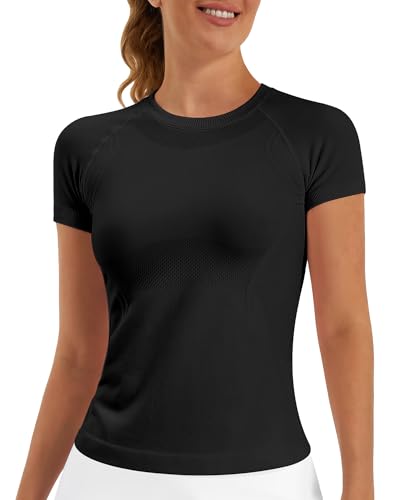 Image of Stelle Women Workout Tops Short Sleeve Seamless Athletic Shirts Yoga Gym Sports Breathable Tees