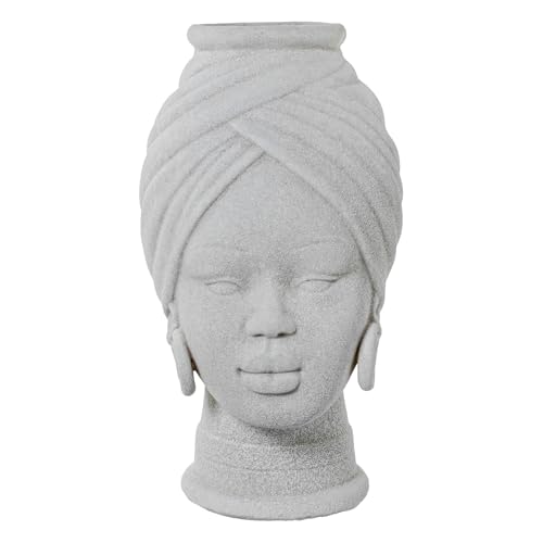 JARRÓN BUSTO CERÁMICA AFRICANA30CM BLANCO TEXTURA ARENA_°19X30CM