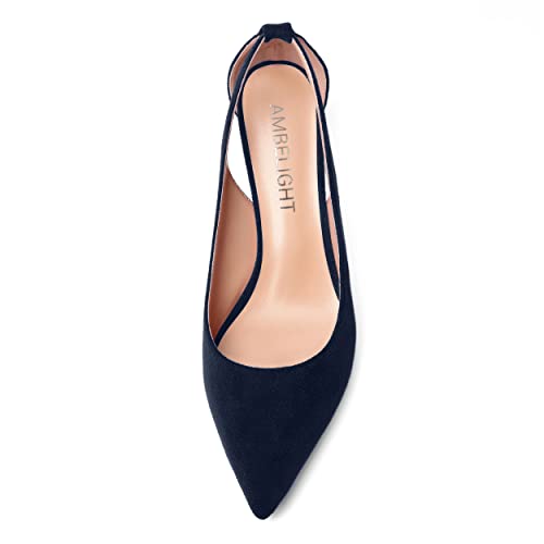 AMBELIGHT Womens Slip On Suede Pointed Toe Casual Office Kitten Low Heel Pumps Shoes 2 Inch3