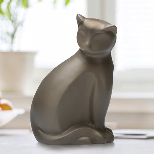 DiDiBirDi Keramik Urne für Katze,Haustier Einäscherung Box,Dekorative Katze Urne für Asche,Braune Katze Urnen aus für Asche Geeignet für kleine bis mittlere Katzen (Braune) (4kg)