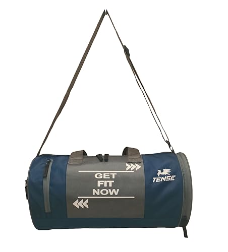 TENSE Gym Bag Polyester/Unisex Gym Bags/Shoulder Bag for Men & Women with Separate Shoe Compartment/Carry Gym Accessories/Fitness Bag/Sports & Travel Bag/Sports Kit (Navy Blue)
