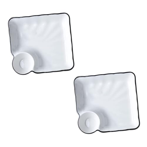 OUNONA 2Pcs Ceramic Sushi Plate with Dipping Saucer Elegant Dumpling Tray for Snacks Gyoza and Sauces Easy to Clean Dish for Parties and Everyday Use