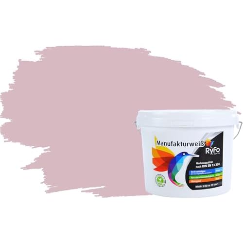 RyFo Colors Bunte Wandfarbe Manufakturweiß Rose 3l - weitere Rot Farbtöne und Größen erhältlich, Deckkraft Klasse 1, Nassabrieb Klasse 1