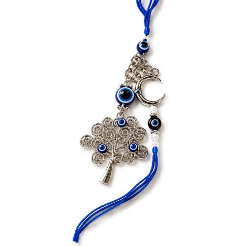 Image of eCraftIndia Designer Evil Eye Tree of Life & Moon Bhaiya Bhabhi Rakhi with Best Bro Ever Fridge Magnet, Blue Nazar Rakhi Set for Brother & Bhabhi, Raksha Bandhan Gift with Roli Chawal