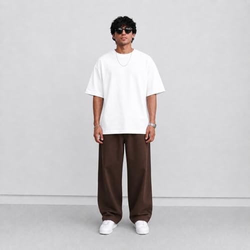 Image of PeaceOut Oversized T Shirt for Men | 240 GSM Heavyweight Cotton T Shirt | Drop Shoulder Oversized Tshirt for Men | Baggy Loose Fit Streetwear Round Neck Half Sleeve Casual Wear