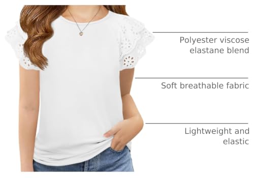 Image of Haloumoning Girls Ruffle Sleeve T Shirts Summer Short Sleeve Casual Cute Crewneck Tops Tees 5-14 Years