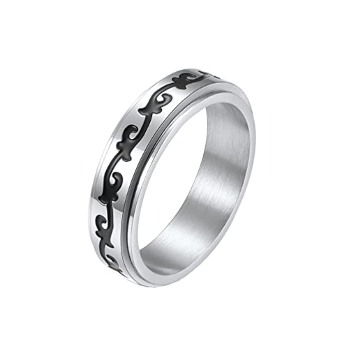 Unisex Stainless Steel Creative Vine Flower Pattern Rotatable Fidget Ring Wedding Band