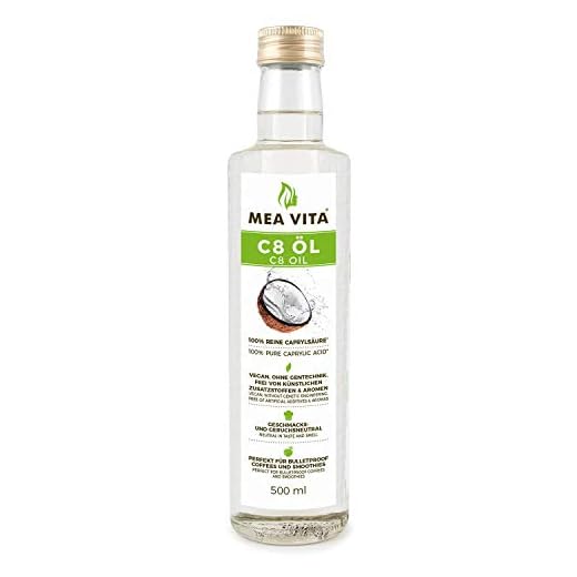 Aceite MeaVita C8, a base de aceite de coco, aceite MCT ácido caprílico, 500 ml