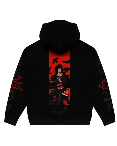 Image of ZAMS Anime Oversized Hoodie for Men and Women, Naruto Anime Hooded Neck Black,Premium Anime Hoodie.