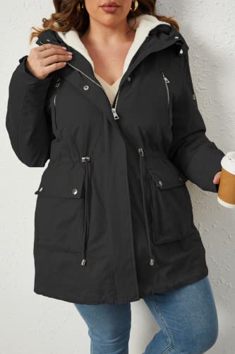 Geschallino Women's Parka Coat 3 in 1 Plus Size Winter Warm Fleece Lined Anoraks Thicken Hooded Outerwear (1X-5X)3