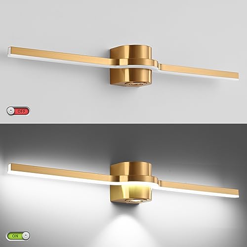 Image of SOLFART Bathroom Light Fixtures 32 Inch Dimmable Bathroom Lights Brushed Bronze Vanity Lights for Bath LED Modern Wall Light D
