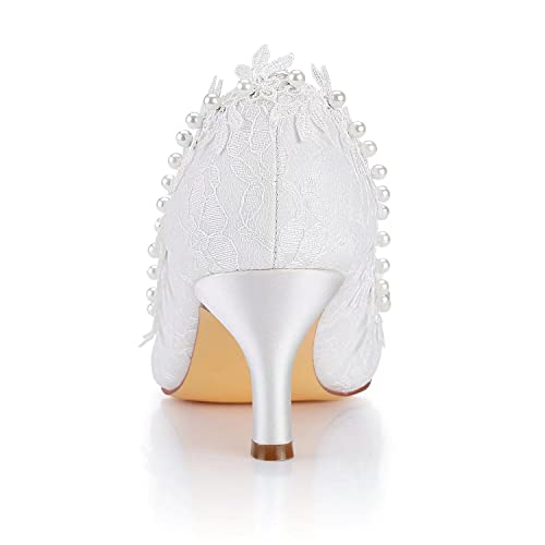 Emily Bridal Vintage Wedding Shoes Ivory Round Toe Pearls Flowers Kitten Heel Bridal Shoes4