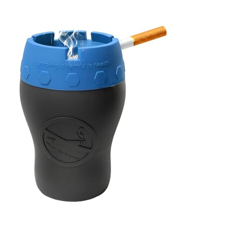 Sun Walker Car Silicone Ashtray, Drop-Proof Anti-Ash Splash Cup Holder Ashtray with Cigarette Holders Slot, Multi-Functional Ash Tray Mini Trash Bin for Vehicle Home Office (Blue)