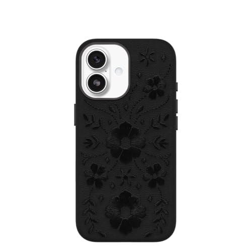 Image of OtterBox iPhone 17 Symmetry Series Cactus Leather Embroidery Case | Black Ink Blossom Embroidered Design, Textured, Embroidered Floral Artistic iPhone Case for MagSafe