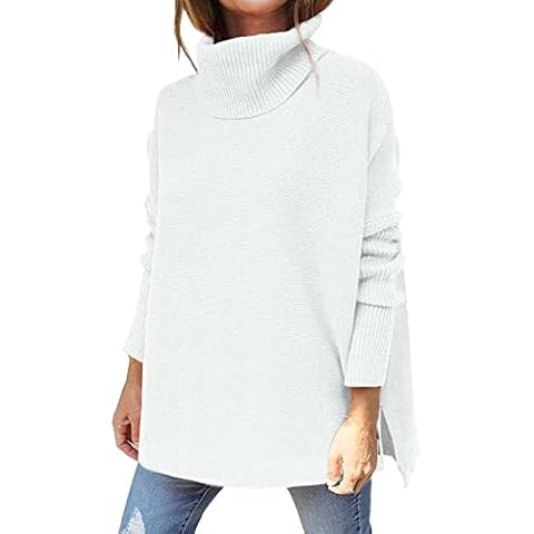 Polo Neck Jumpers for Women UK, UK Sale Roll Neck Cable Knit Jumper Women Turtleneck Sweaters Long Sleeve Casual Oversized Chunky Pullover Sweater Knit Tops Women Blouse and Shirts White Cover