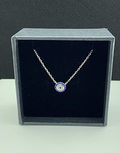 Silvercloseout Sterling Silver Blue Cz Small Evil Eye Necklace Nazar Charm Amulet Protection Necklace For Adult Women's And Teen Girls #TOP4
