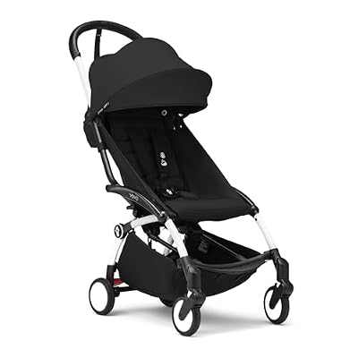 عربة Stokke YOYO3 من 6 أشهر - تتضمن إطارًا أبيض/وسادة مقعد سوداء + مظلة - قابلة للطي للداخل والخارج في فلاش - خفيف ومدمج - متوافق مع الاستمرار