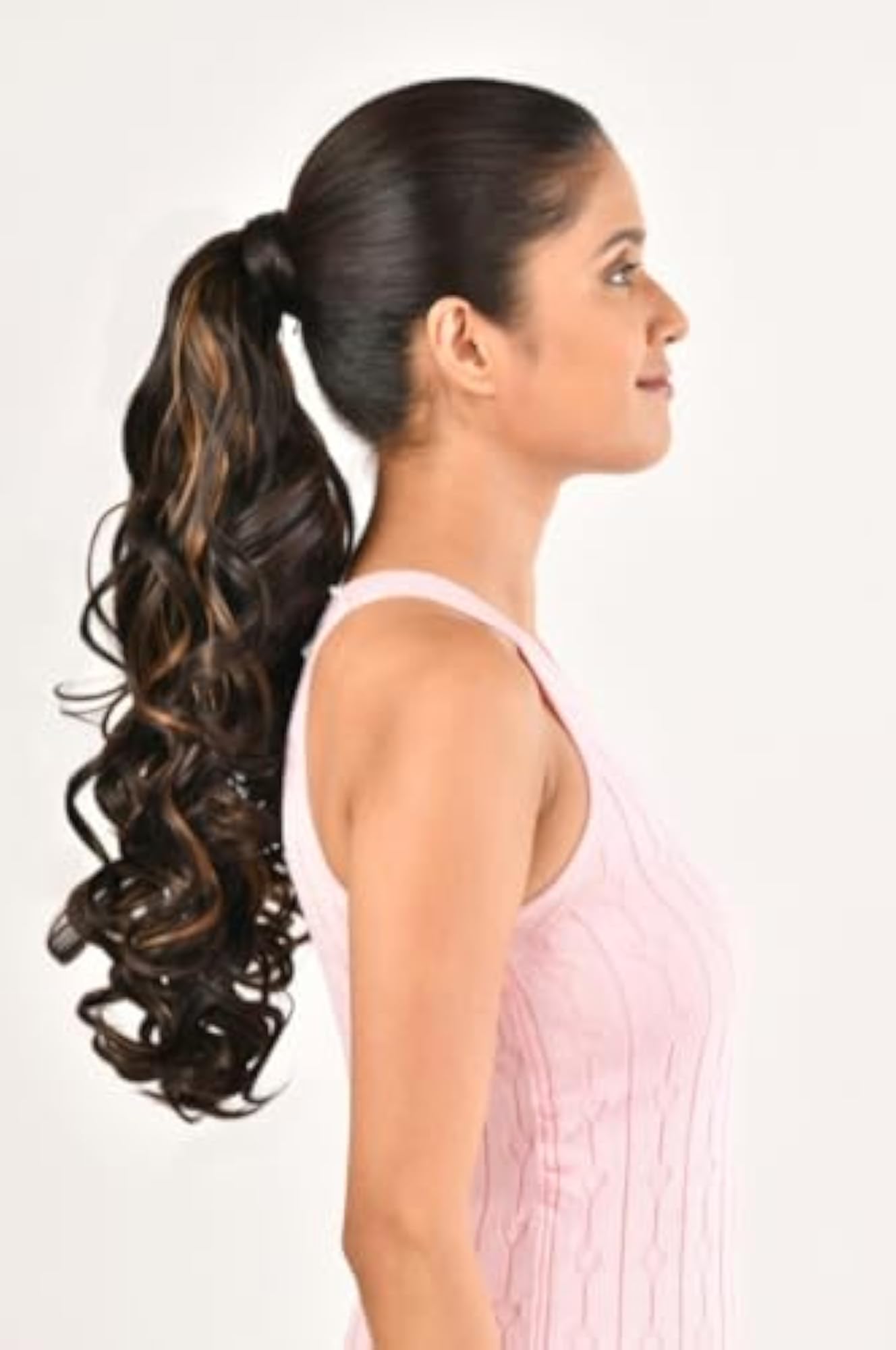 Zoe Soft Curl Ponytail Extension, Long Highlight Gold