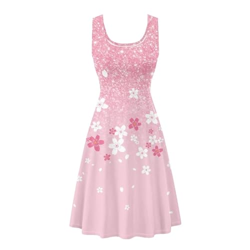 Image of Women's Casual Loose Sundress Midi Sleeveless Crewneck Dress Summer Beach Tank Dress with Pockets