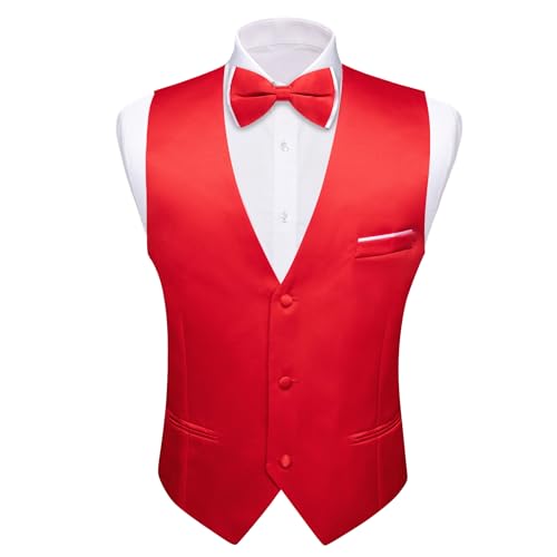Image of Barry.Wang Mens Suit Vest Bow Tie Set 4PCS Formal V-neck Slim Fit Casual Solid Color Waistcoat Wedding Party Tuxedo