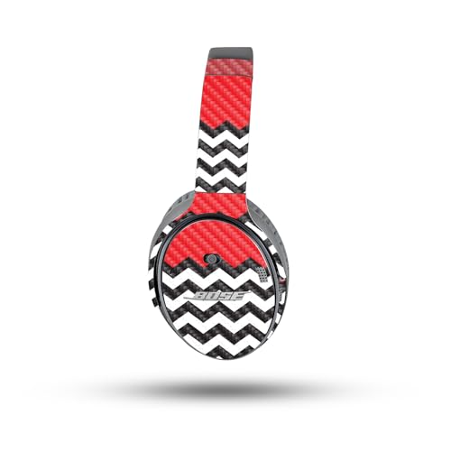 Image of MightySkins Carbon Fiber Skin Compatible with Bose QuietComfort 35 II Headphones - Red Chevron | Protective, Durable Textured Carbon Fiber Finish | Easy to Apply