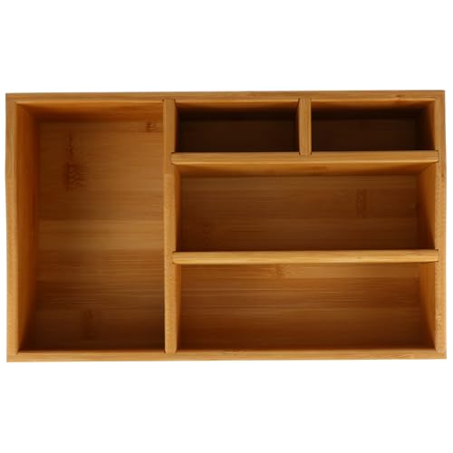 MOKKHNB 多機能竹製収納ボックス デスクトップ用 小型仕切り付き収納ケース 書類文具整理 保管に 学生やオフィス向けシンプルデザイン