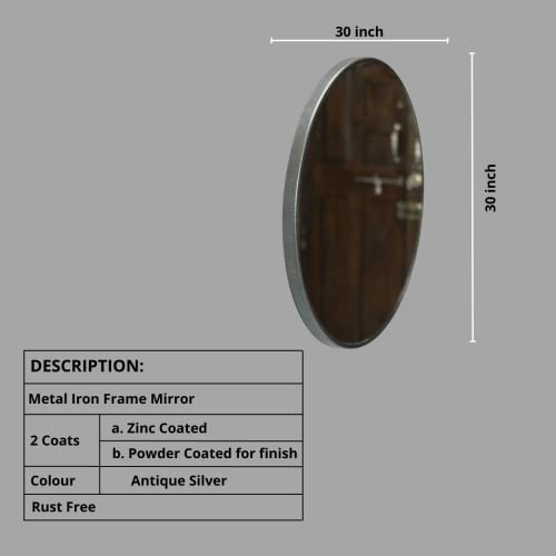 Image of Quality Glass Metal Frame Round Wall Mirror Royal Mirror Home Decorative Mirror Modern Mirror Living Room Mirror Wall Mirror Bathroom Mirror Size 30x30 inches Color Silver MF 52
