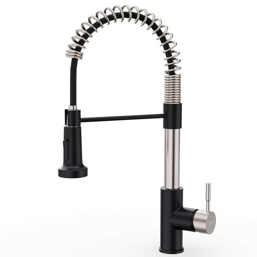 Image of GIMILI Kitchen Faucet with Pull Down Sprayer Single Hole Stainless Steel Sink Faucet, Suitable for Farmhouses, RV, Laundry Room, Outdoor, and Campers. Llave para fregadero de cocina Nickel and Black