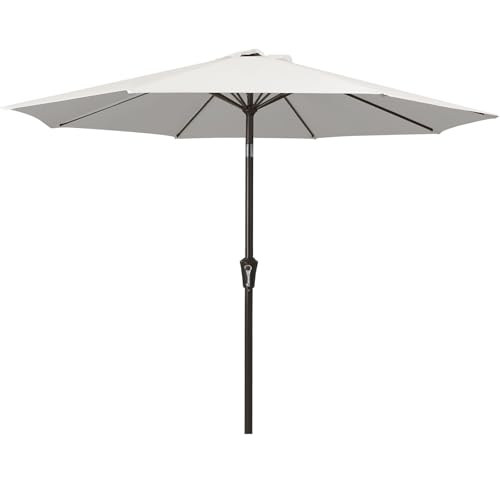 Palawano 2.7m Sonnenschirm Neigbarer Gartenschirm mit Kurbel & Eisenmast UV Schutz UPF 50+ Belüftetes Design Sonnenschirm für Garten Terrasse Balkon & Strand Beige Cremig Weiß