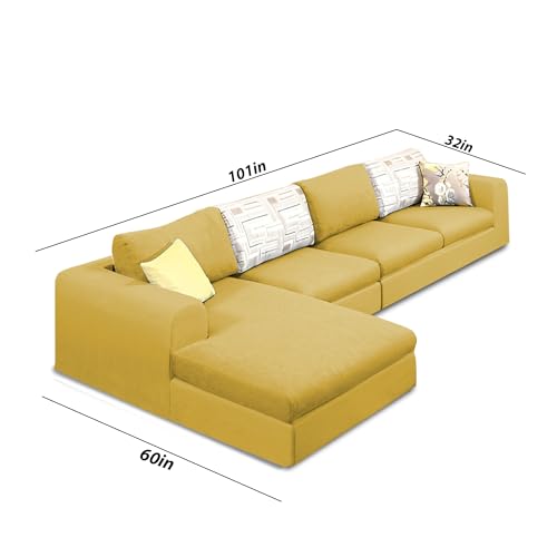 Image of Koza LHS 6 Seater L Shape Sofa Set for Living Room (Yellow Fabric) Premium Fabric Sofa