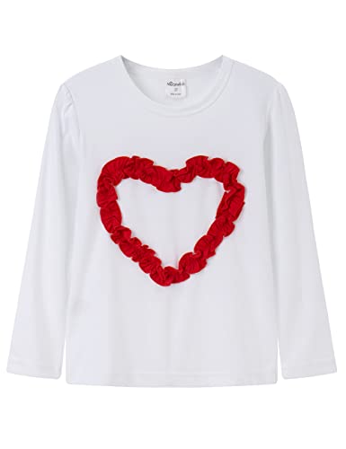 Image of Noomelfish Girls Ruffle Heart T-Shirts Cute Long Sleeve Tee Tops (4-12 Years)