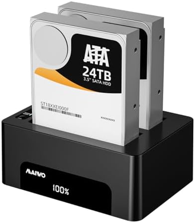 MAIWO Dual Bay Hard Drive Docking Station with Offline Clone for 2.5 3.5 Inch SATA HDD SSD, USB 3.0 5Gbps Speed with UASP, 48TB Capacity, External Hard Drive Duplicator Cloner