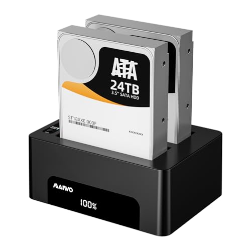 MAIWO Dual Bay Hard Drive Docking Station with Offline Clone for 2.5 3.5 Inch SATA HDD SSD, USB 3.0 5Gbps Speed with UASP, 48TB Capacity, External Hard Drive Duplicator Cloner