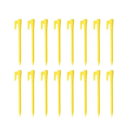 16pcs Yellow Plastic Tent Pegs, Ground Stakes, Landscape Fabric Stakes, Stakes for Inflatables, Garden Stakes, Yard Stakes, Tent Stakes for Camping, Outdoor Decorations, Tarping