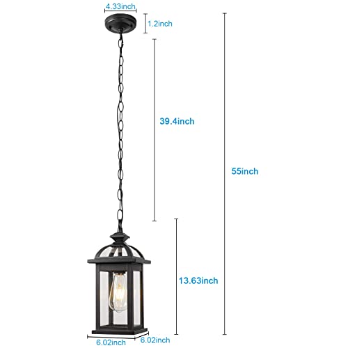 Darkaway Outdoor Pendant Light Fixture Lantern, Hanging Porch Light With Glass Aluminum Outdoor Pendant Lights For Porch, Patio, Entryway (2 Pack, Black) #TOP3