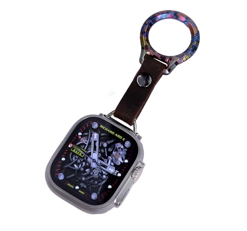 pamovolio Titanium Leather for Apple Watch1-10SE s9 11 Ultra49mm Fob Strap with Clip Keychain for car Backpack Pet Dog Sport Band (ultra49/45/44/42mm(series123),Circle Color Titanium Leather)