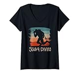Photo Gallery donna retro vintage classico scuba diving scuba diver maglietta con collo a v Photo Gallery donna retro vintage classico scuba diving scuba diver maglietta con collo a v