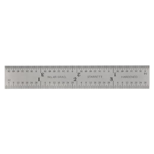 Starrett CB4-4R Combination Square Blade With Inch Graduations, Sets And Bevel Protractors, Satin Chrome Finish, 4R Graduation, 5/8" Width, 1/16" Thickness, 4" Size