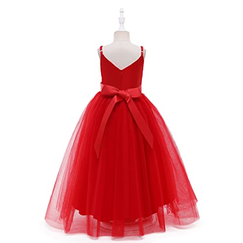 Image of Glamulice Flower Girls Spaghetti Strap Tulle Dress Long A Line Wedding Pageant Dresses Princess Birthday Party Ball Gown