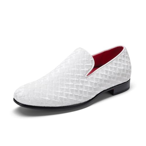 Bruno Marc Mens Dress Loafers Velvet Tuxedo Slip-on Shoes Party Wedding Red Bottom for Male Size 9.5 White SBLS26007M-1